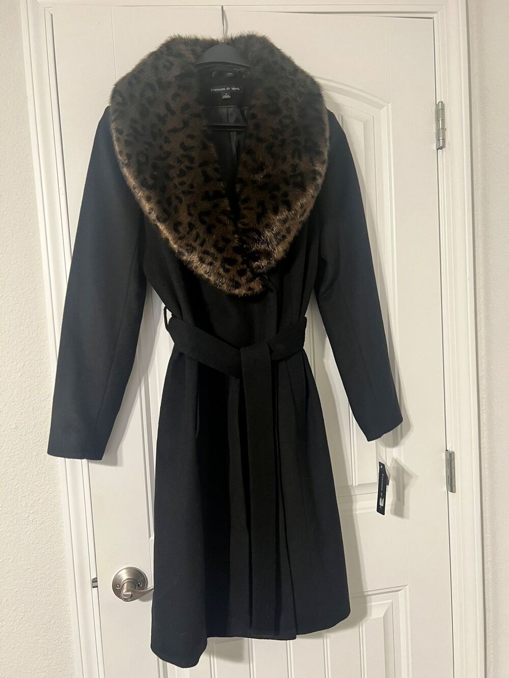 Preston & York Wool Blend Black Coat w/ Faux Fur Collar